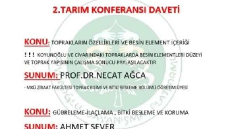 2. TARIM KONFERANSI 6 ARALIK’TA