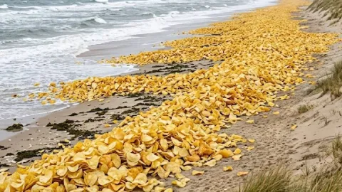 Adanın tamamı patates cipsleriyle kaplandı