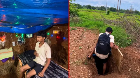 Aile evinden kovulan genç toprağı kazarak kendine ev yaptı