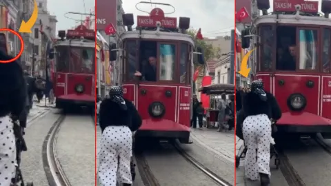 Akılalmaz sorumsuzluk: Video çeken kadın bebek arabasını tramvayın önüne sürdü!