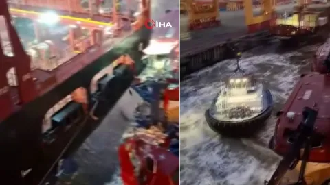 Almanya'da yolcu gemisi yük gemisine çarptı. Facianın eşiğinden dönülen kaza kamerada