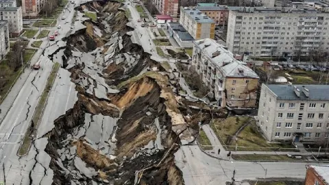 Altındaki dev maden eridi sokaklar ikiye yarıldı