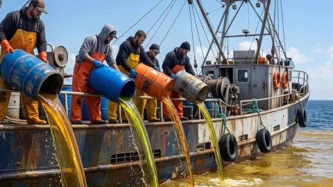 Balıkçılar denize 15 ton zeytinyağı dökmeye başladılar