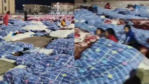 Çin'deki 7 büyüklüğünde depremden sonra insanlar sokaklarda uyudu