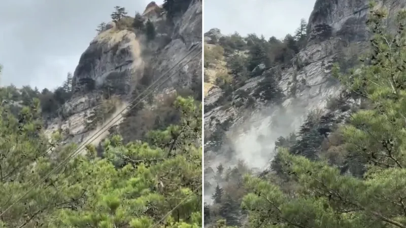 Depremle birlikte dağdan koptu! Kaya kütlesi paniğe neden oldu