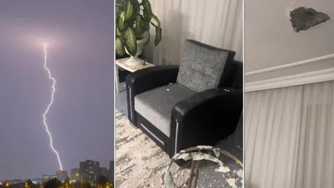 Diyarbakır’da şimşekler kameraya yansıdı: Bir eve isabet etti