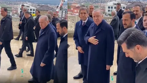 Erdoğan'a methiyeler dizen vatandaşa korumalardan müdahale: Bağırma camideyiz