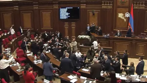 Ermenistan Parlamentosu'nda tekmeler yumruklar havada uçuştu