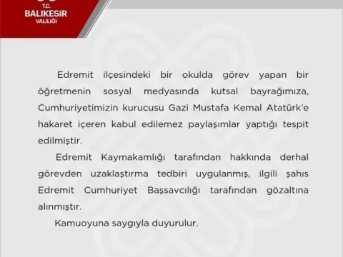 Balıkesir'de Atatürk ve Türk bayrağına hakaret iddiası! Öğretmen gözaltına alındı - fotoğraf 3