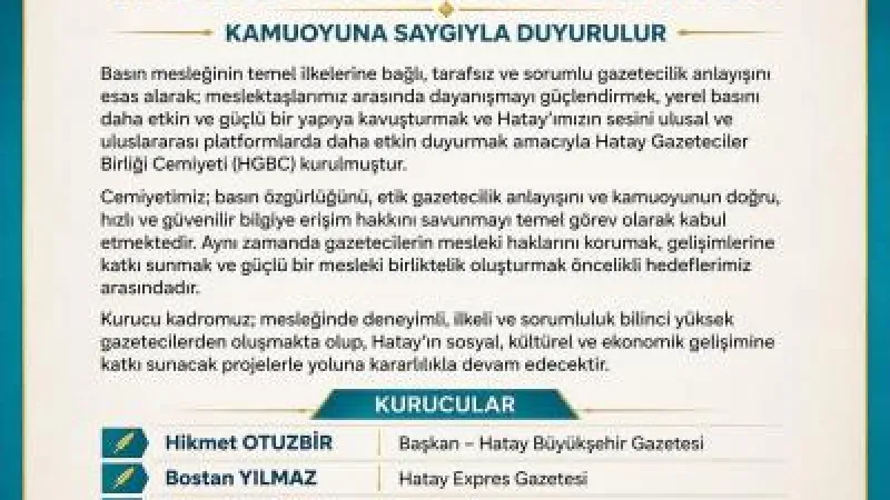 HATAY'A BİR BASIN CEMİYETİ DAHA 