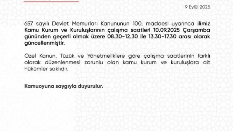 Hatay'da Mesai Saatlerinde Yeni Uygulama