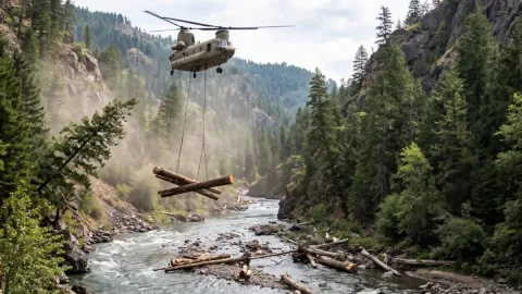 Helikopterle gökyüzünden 6 bin kütük bırakıldı