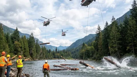 Helikopterlerle suyun ortasına ağaç yağdırmaya başladılar