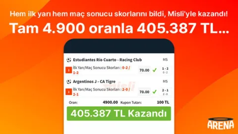 Hem ilk yarı hem maç sonucu skorlarını bildi, Misli’yle kazandı! Tam 4.900 oranla 405.387 TL…