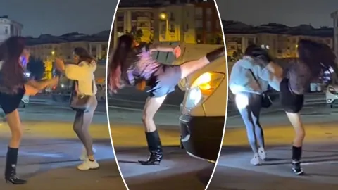 İstanbul'da erkeklerin şaşkınlıkla izlediği kadın kavgası: "Bu kick boksçudur hee"