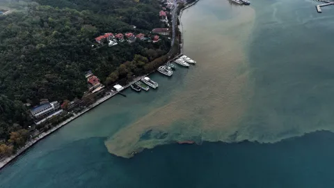 İstanbul'da yağmurun etkisiyle denizin rengi değişti