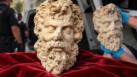 İzmir'de 2 bin yıllık Zeus heykel başı ele geçirildi