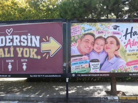 Eşine ve kızına olan sevgisini kentin billboardlarına taşıdı: Dünyaya bir kez gelsem sizi bin kez seçerdim - fotoğraf 4