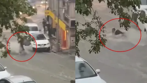 Kağıthane'de dehşete düşüren görüntüler: Kadın sel sularına böyle kapıldı