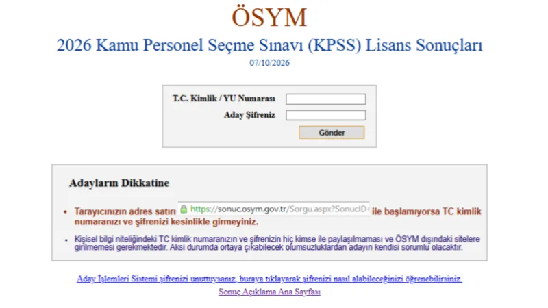 KPSS lisans sınavı sonuçları sorgulama 2026: KPSS lisans sonuçları açıklandı, nasıl sorgulanır?