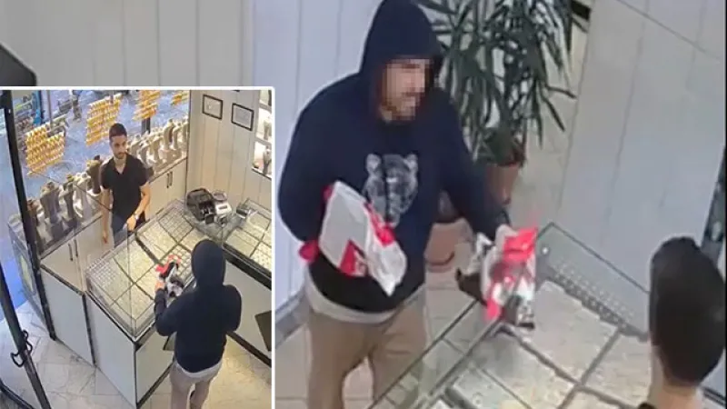Kuyumcudan soygun anında alkışlık oyun!
