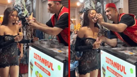 Maraş dondurmacısının turist kadına yaptıkları sosyal medyayı ikiye böldü