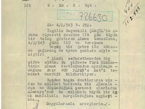 MİT, İnönü ile Churchill'in görüşmesine ilişkin tarihi belgeyi paylaştı - fotoğraf 1