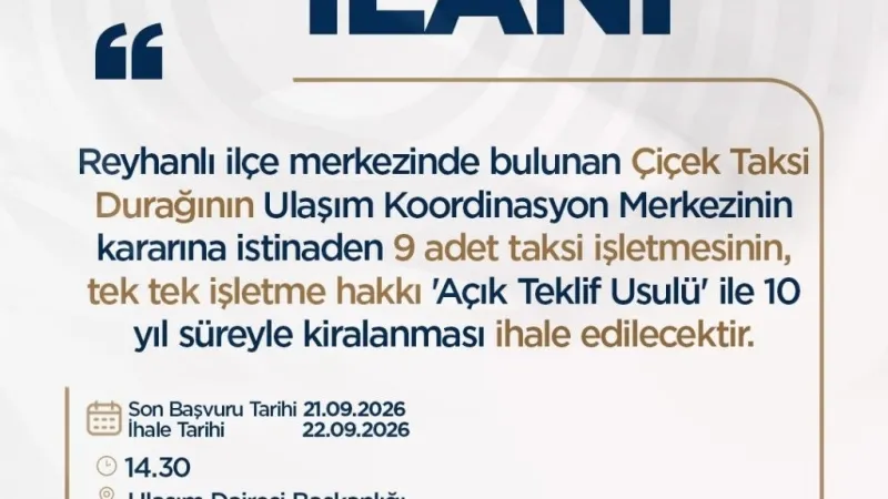 REYHANLI VE BELEN’DE 13 TAKSİ İHALESİ