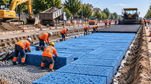 Sel baskınlarını önlemek için yolların altına dev süngerler yerleştirdiler