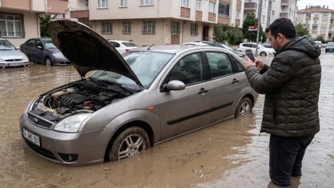 Sel sularının altında kalan araç o tuşa basıldığı anda hurdaya çıkıyor
