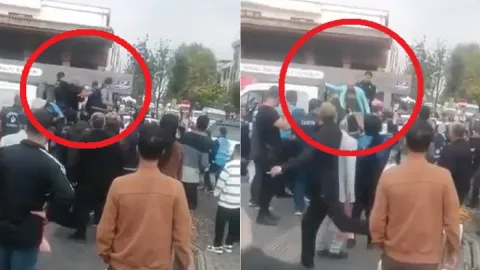 Seyyar satıcı ile zabıta arasındaki arbede kamerada