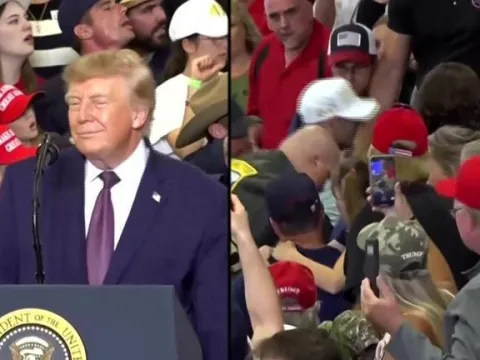 Trump'ın mitinginde Epstein protestosu! - fotoğraf 1