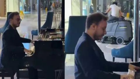 Su basan otelde ilginç anlar: Piyanist çaldığı şarkıyla konukları o film sahnesine götürdü