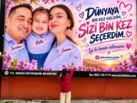 Eşine ve kızına olan sevgisini kentin billboardlarına taşıdı: Dünyaya bir kez gelsem sizi bin kez seçerdim - fotoğraf 3